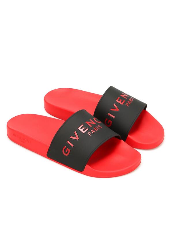 Givenchy Black Rubber Logo Flat Slide Sandals
