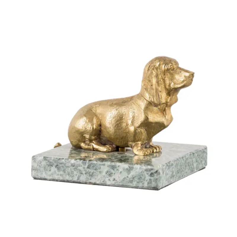 Bronzetto Nana Brass Basset With Green Marble Base Paperweight