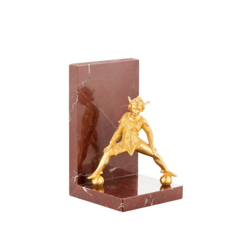 Bronzetto Belle Marble Bookend with Brass Jester Red