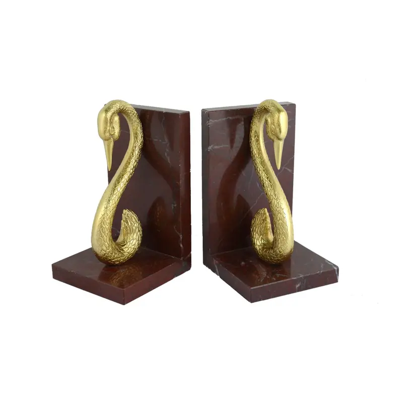 Bronzetto Belle Marble Bookend with Brass Swans