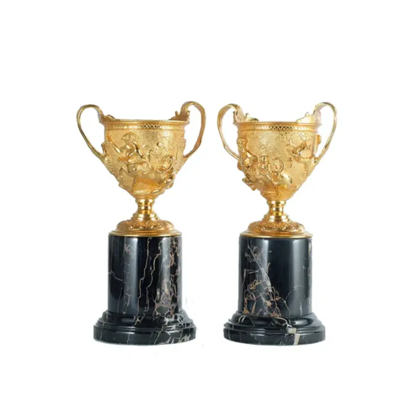 Bronzetto Hercules Satin Brass Cup With Black Marble Base