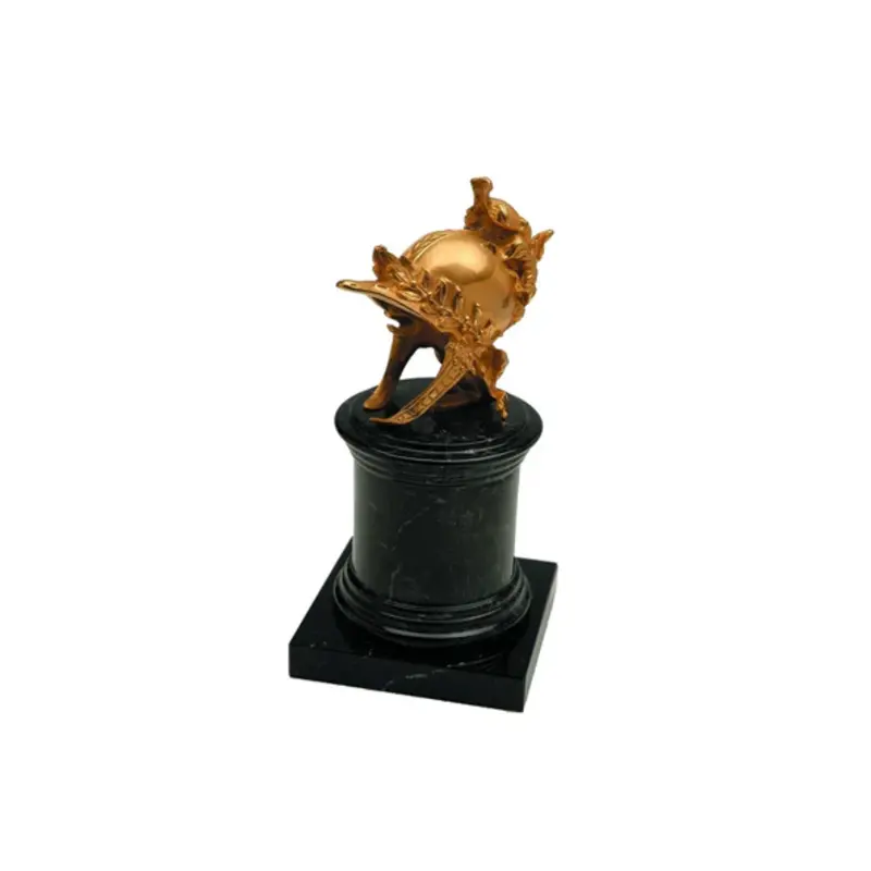 Bronzetto Arthur Decorative Natural Brass Helm With Black Marble Base