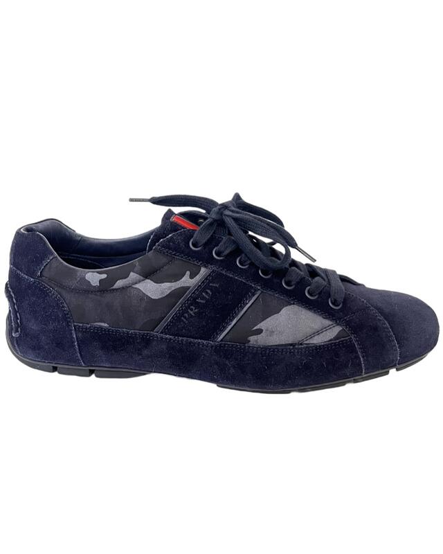 Prada Blue Camouflage Leather Sneakers