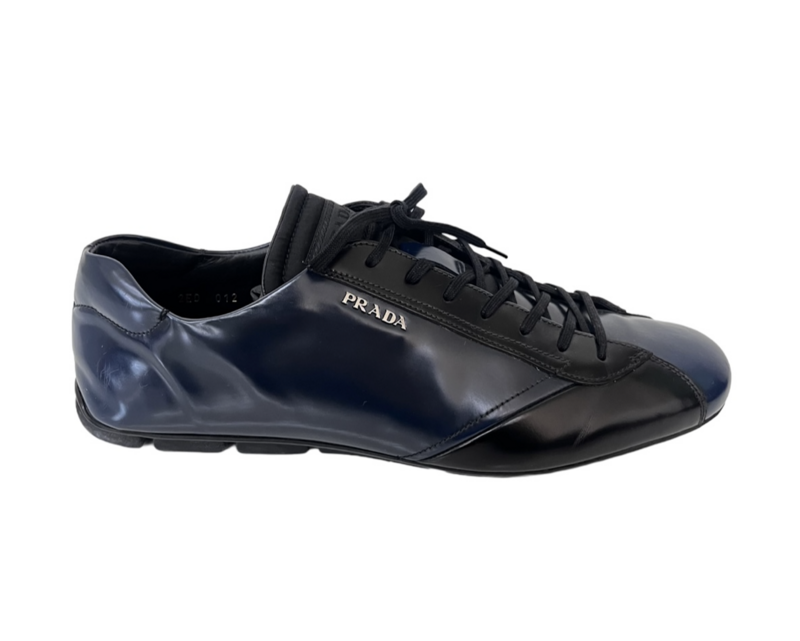 Prada Leather Lace Up Low Top Sneakers