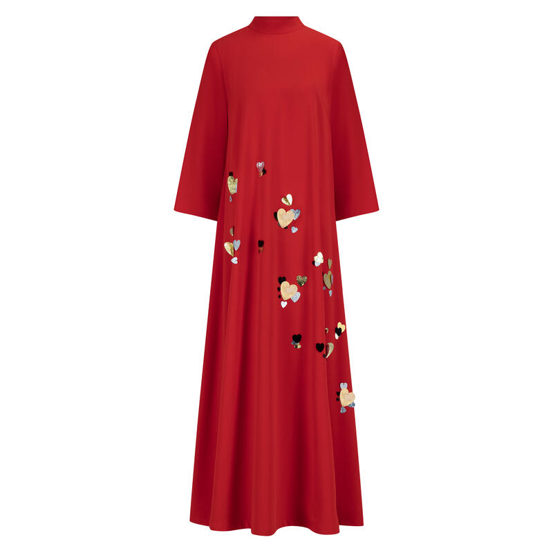 Azzalia Long Sleeve Crepe Dress With 3D Embroidery