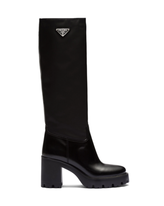 Prada Nylon & Leather Knee-high Boots In Black