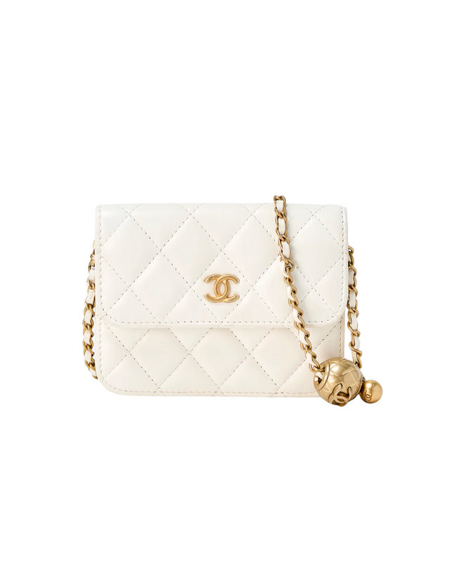 Chanel Pearl Crush Flap Clutch with Chain in Quilted White Lambskin