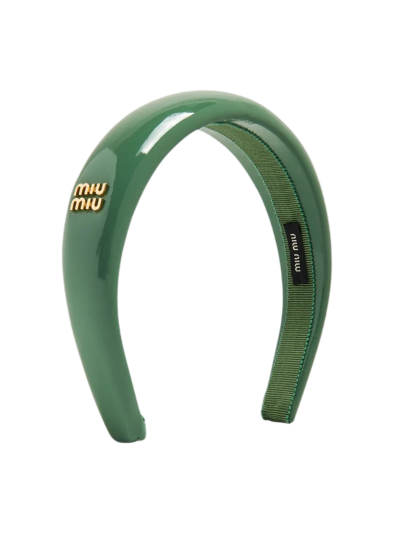 Miu Miu Patent Leather Headband in Green