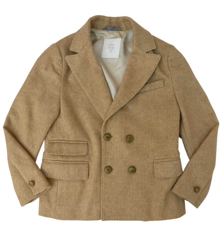 Eleventy Kids Double-Breasted Blazer in Sand